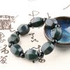 Natural Hetian Jade Bracelet, Green Black Obsidian Gemstone Beads, Faceted Prism Shape Crystal Stone Handmade Jewelry for Men Women
