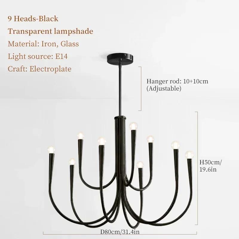 Nordic Luxury Living Room Candle Pendant Light American Iron LED Pendant Light Bedroom Lighting Dining Room Home Decoration