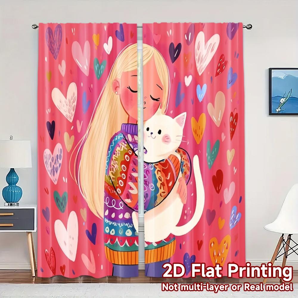 

Комплект из 2 плоских печатных штор без карниза Узор Warmhugportrait Популярная универсальная полиэстеровая ткань W100*H70(CM)-Grommet top&1PCS