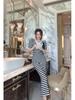 2025 Retro French Slim Striped Puff Sleeve Knit Dress