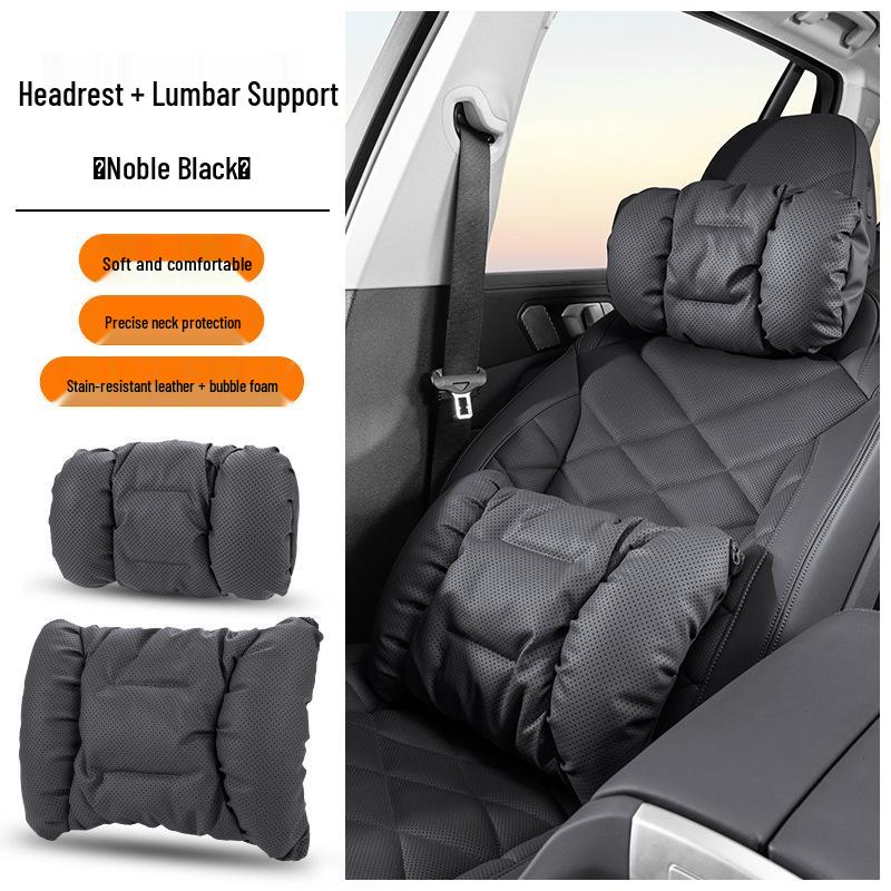 Universal Car Headrest & Lumbar Support Cushion for All Seasons - Fits Tesla & Mercedes