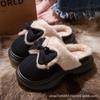 Small waist bow cotton slippers winter 2025 new thick bottom heightening outer wear velvet warm slippers