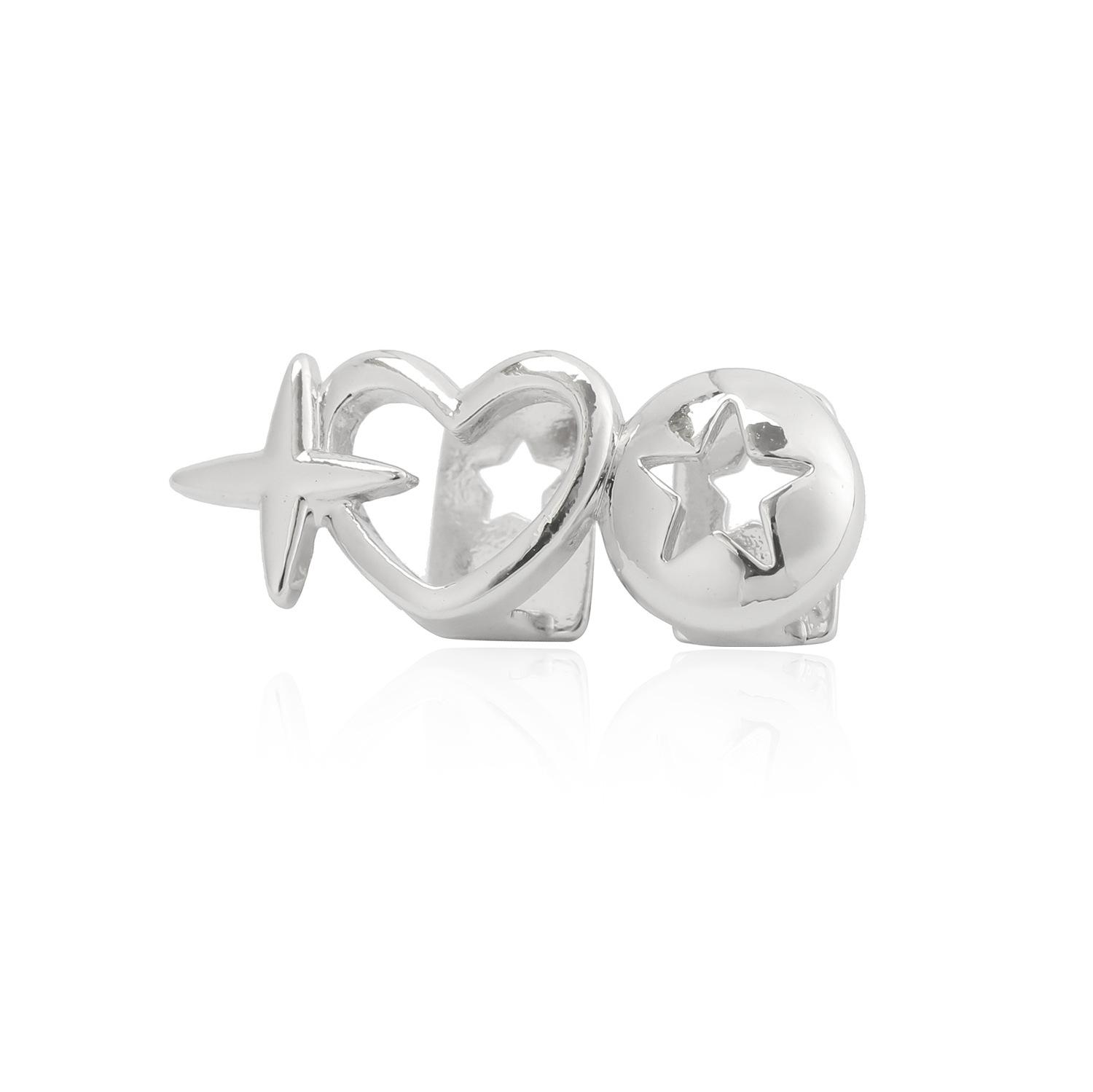 

Hip-hop Personality Double Hollowed-out Heart Shape Stars Stainless Steel Dental Grills for Women Men Halloween Teeth Jewelry срібний