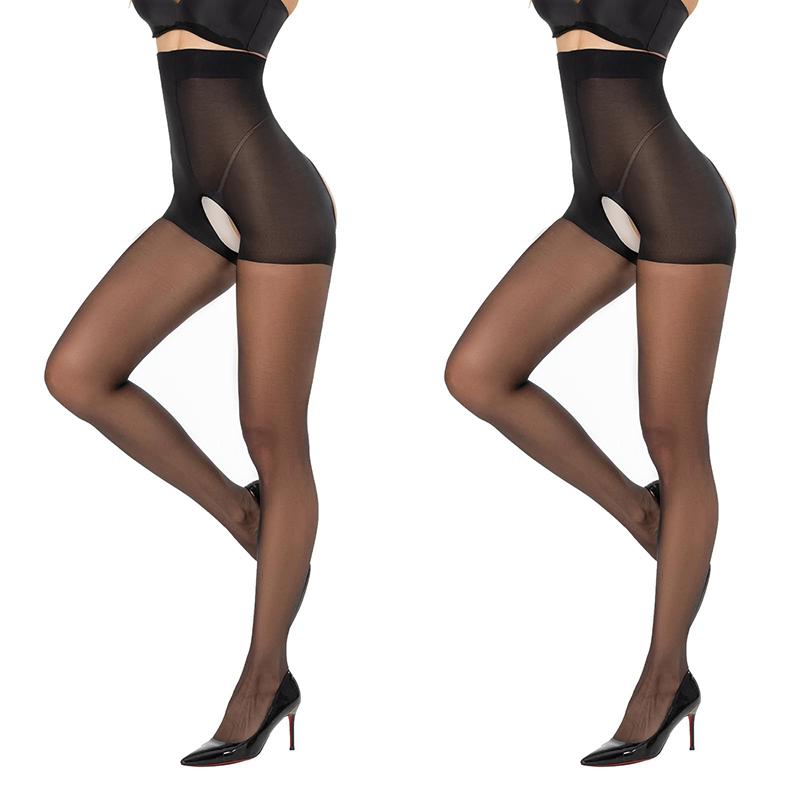Kave 2 Paar Schrittlose Strumpfhosen für Damen Bauchkontrolle Hohe Taille Transparent Strumpfhose Controp Top Strumpfhose Sexy Legging M 50-60kg black