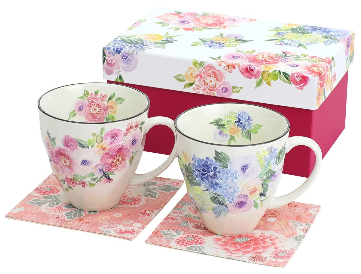 

Ceramic Ai Hananeiro Pair of Mugs in Chirimen Wooden Box - 3935 21.5×14.5×h12.5cm