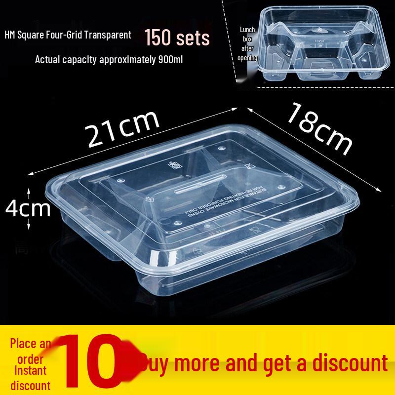 ZISIZ Disposable 4-Compartment Plastic Lunch Box