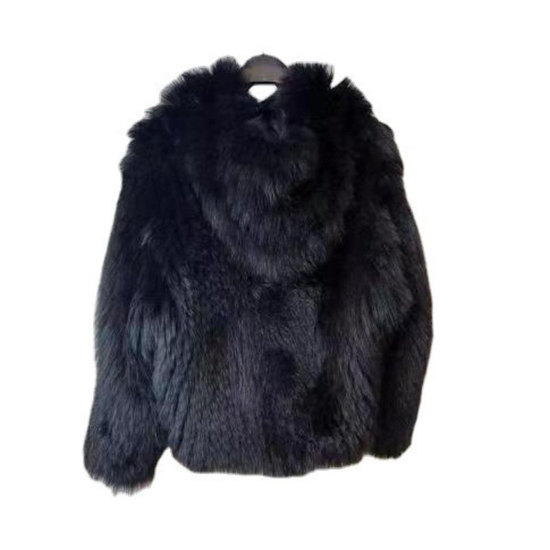 

Зимове нове імітаційне автосмуга імітація лисячого хутра ткане пальто з капюшоном кажан імітація хутряного пальта XL чорний