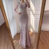 Pink high-end light luxury niche beads celebrity elegant temperament annual meeting host evening dress LA11191