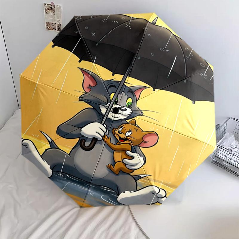 

1pc Tom and Jerry pattern Umbrella Portable Folding Umbrella Iron Frame Hole Bone Structure Outdoor Home Umbrella разноцветный