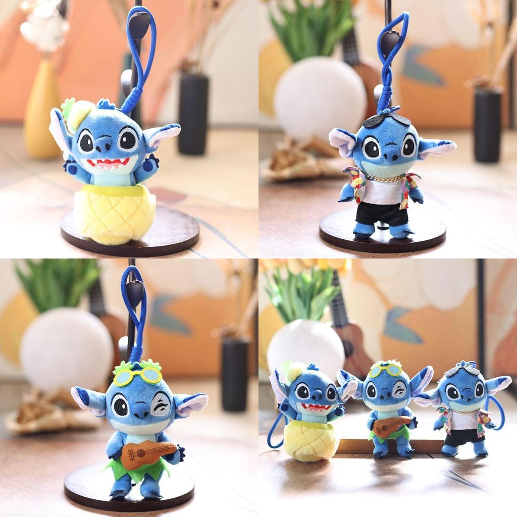 Plyšový přívěsek na klíče Stitch s designem košile s ananasem a květinou pro tašky a klíče