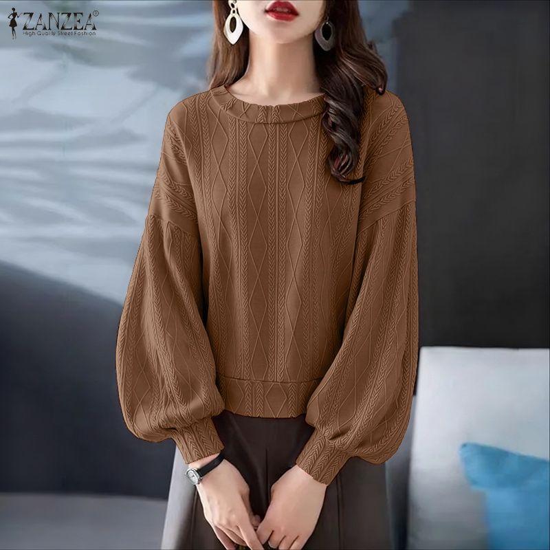 ZANZEA Women Casual Round Neck Long Sleeve Loose Pullover Blouse