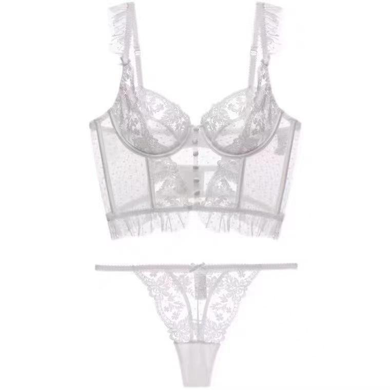 Fishbone bra with thin lace sexy French suspender anti-expansion Lolita bra