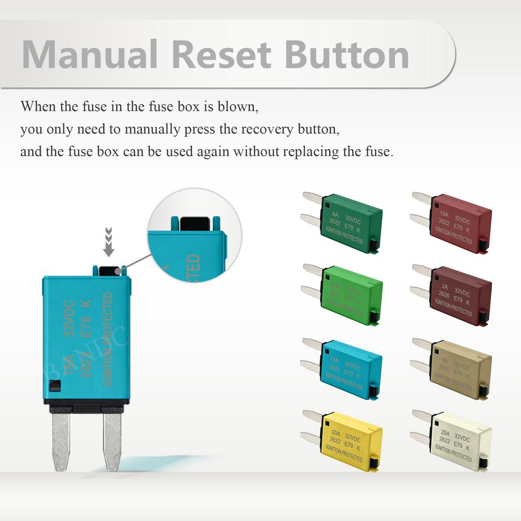 Mini ATM Resettable Circuit Breaker Fuse 2A 3A 5A 6A 7.5A 8A 10A 15A 20A 25A 30A Car Blade Fuse For Camper Truck Boat Yacht RV Circuit Breaker 6