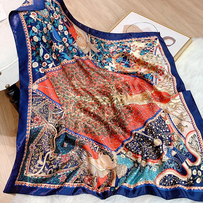 Luxury Brand Foulard Neckerchief Shawl Wraps Print Silk Satin Scarf Square Women Muslim Hijab Elegant Headband Bandana