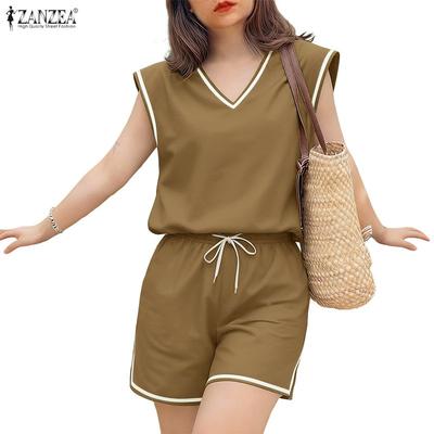 Women Sleeveless Vest Tops and Shorts Summer Two Piece Suit Sets