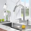 Kitchen Bridge Mixer Taps with 360° Swivel Spout, 2 Hole Sink Mixer Taps Dual Levers Faucet, 180 Mm Centers Deck Mounted Chrome Sink Tap 2 Function