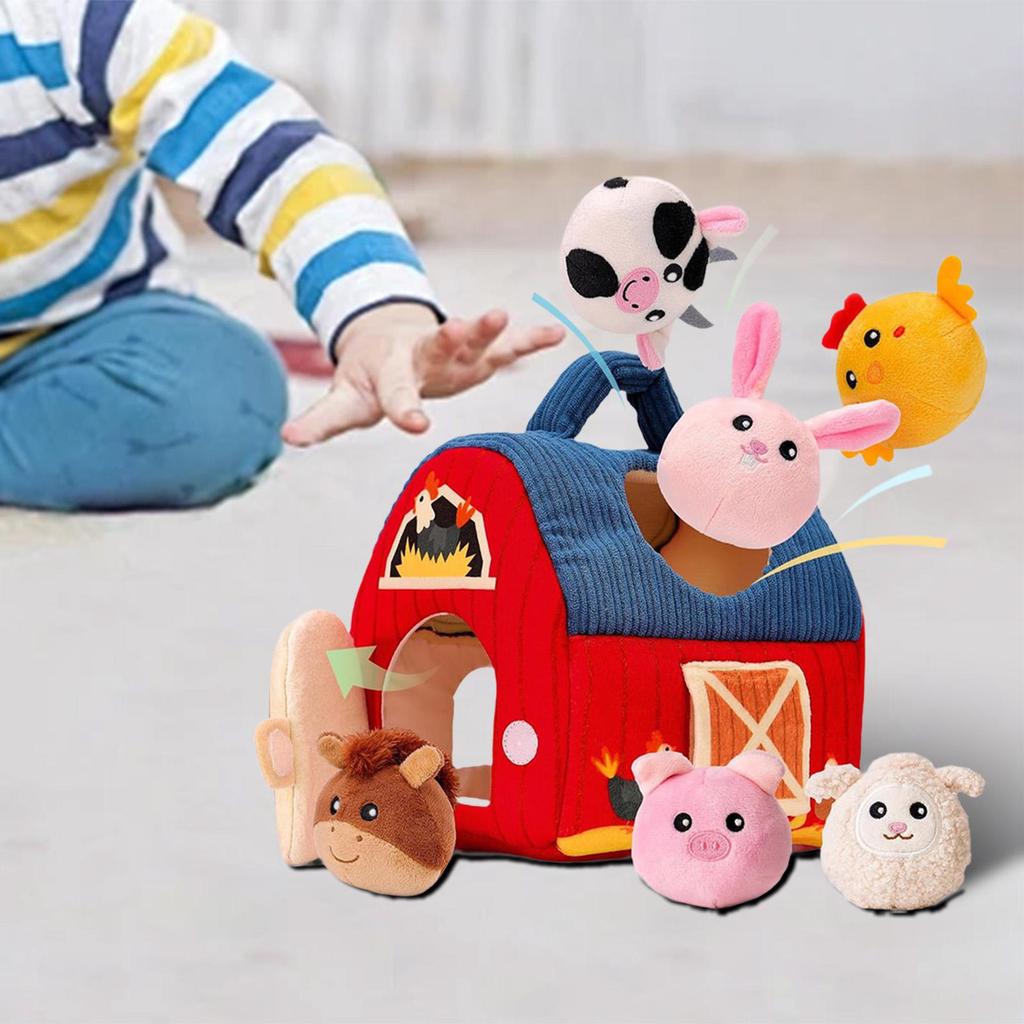Plush Farm Animals,Baby Toys for Toddlers,Gifts Big Barn Toy Cuddly Sensory Educational