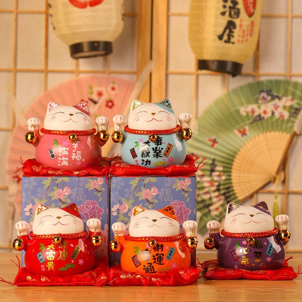 Ceramic Fortune Cat Piggy Bank Bell Kitten Statue Save Money Jar Cat Money Bank  Coin Storage
