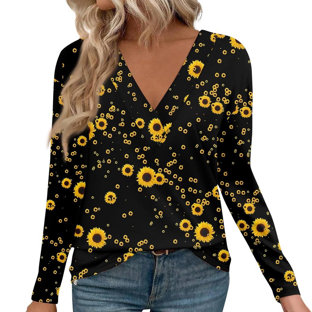 Womens V Neck Long Sleeve Shirts Dressy Casual Tops Trendy Loose Tunic Tops Blouse