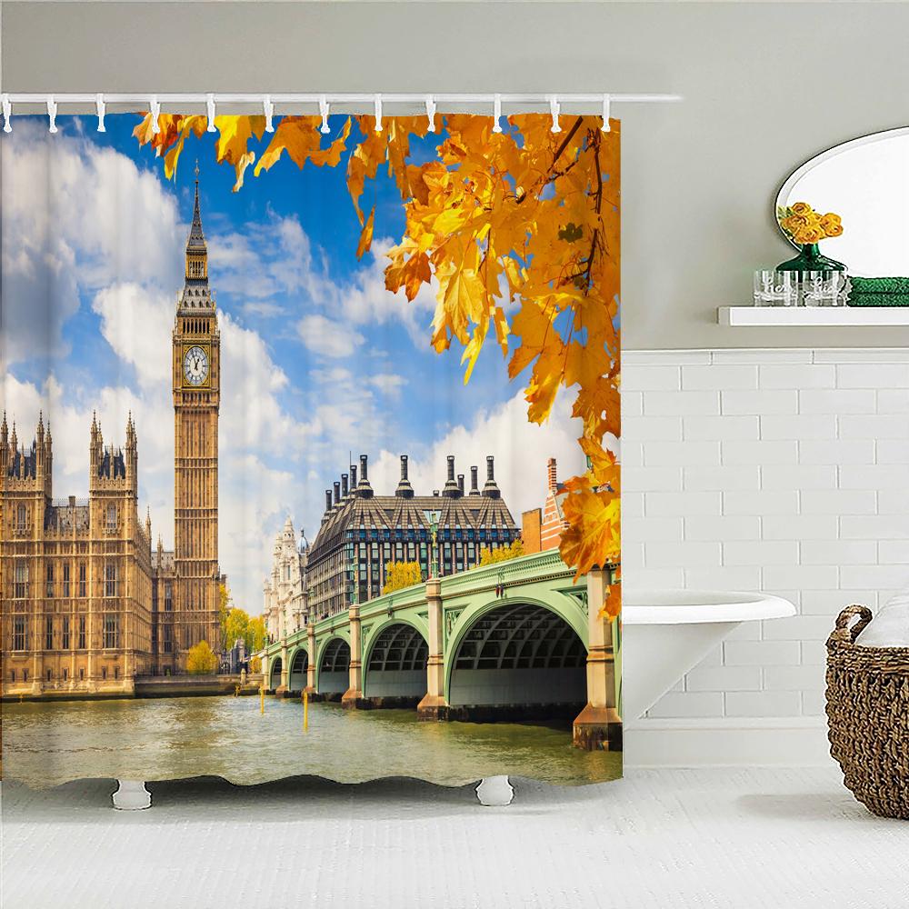 Vintage Style Retro landscape Bath Curtain Waterproof Fabric Shower Curtains Bathtub Screen for Bathroom Home Decor