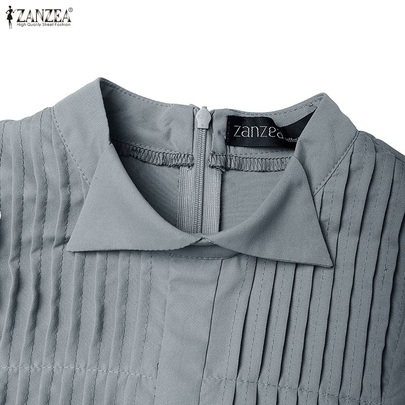 ZANZEA Women Summer Turn Down Collar Short Sleeve Elegant Casual Dress