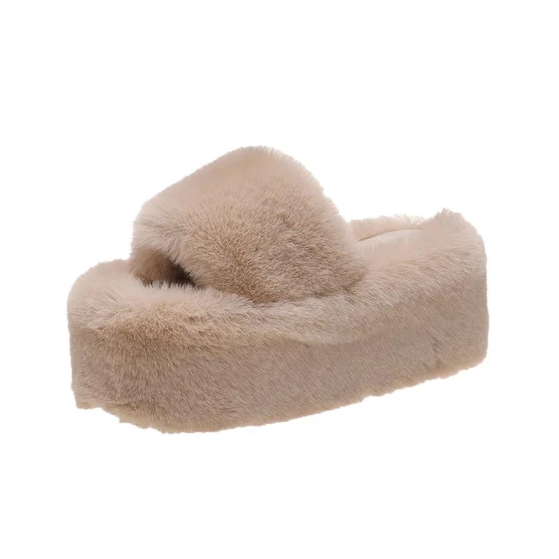 Fashion Home Furry Fur Slides Plush Slippers Fluffy Flip Flops Luxury Slip on Platform Women Fashion Shoe 2024 Zapato De Mujer Designer