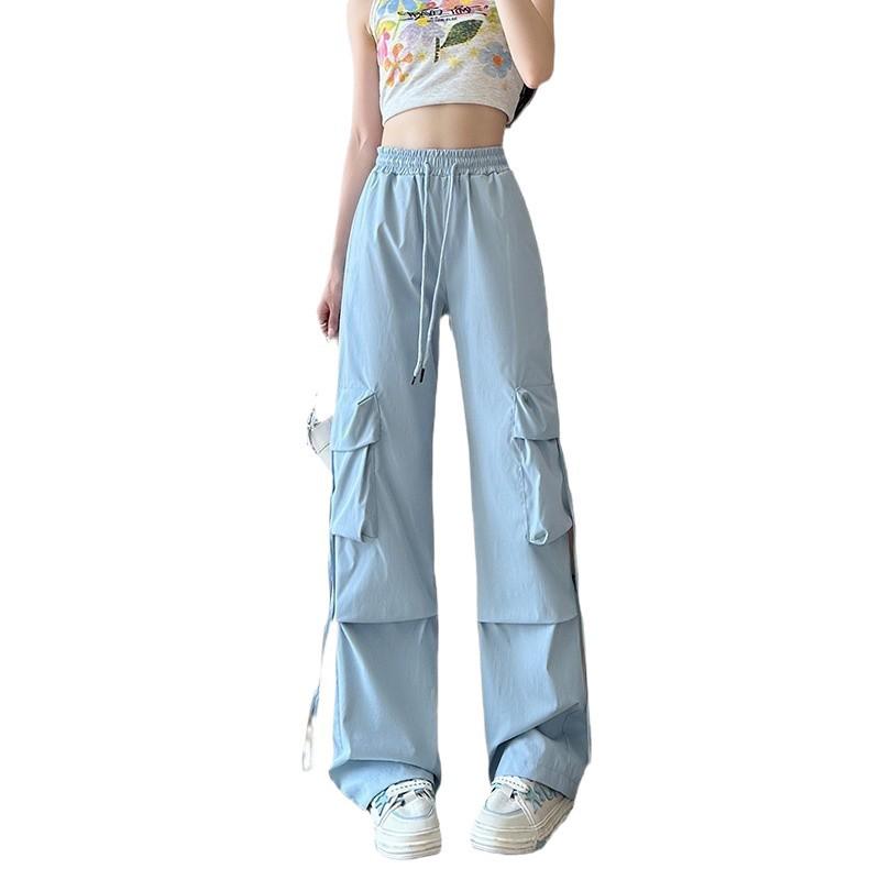 Men's Retro High Waist Cargo Pants - Loose, Versatile, Straight, Slimming Wide-Leg Floor-Length Trousers.