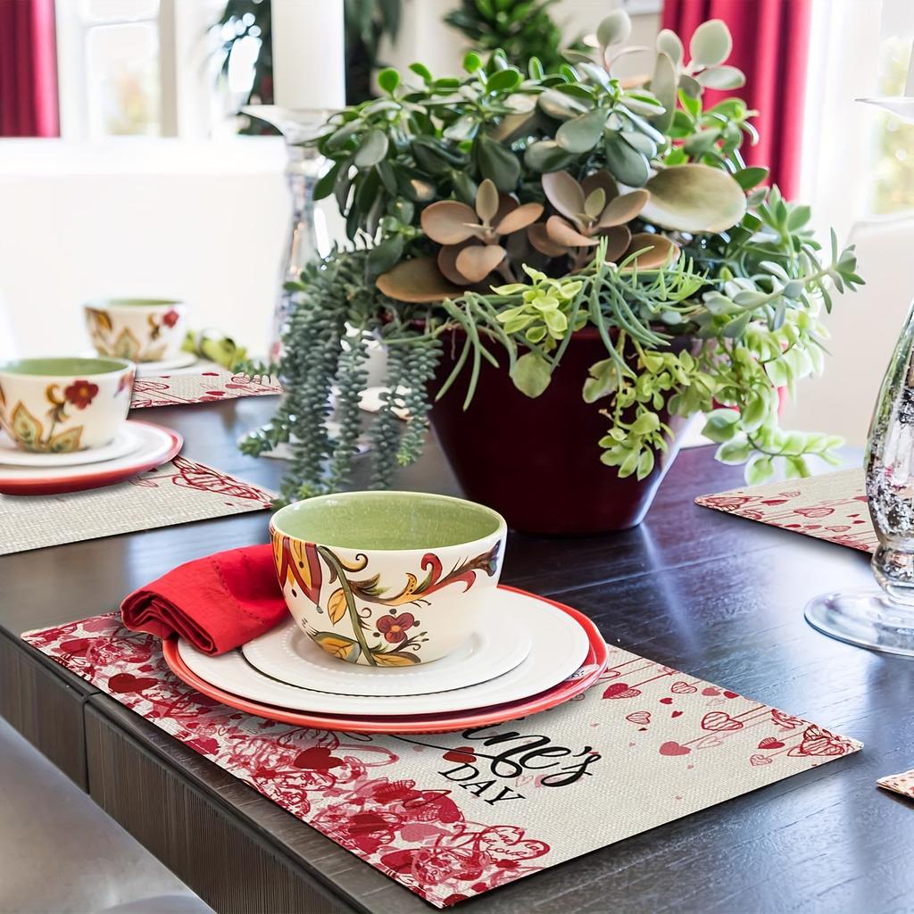 4pcs Happy Valentine'S Day Placemats Seasonal Party Home Dining Decor Table Decorations 12 x 18 Inch Valentine'S Day Washable Table Mats