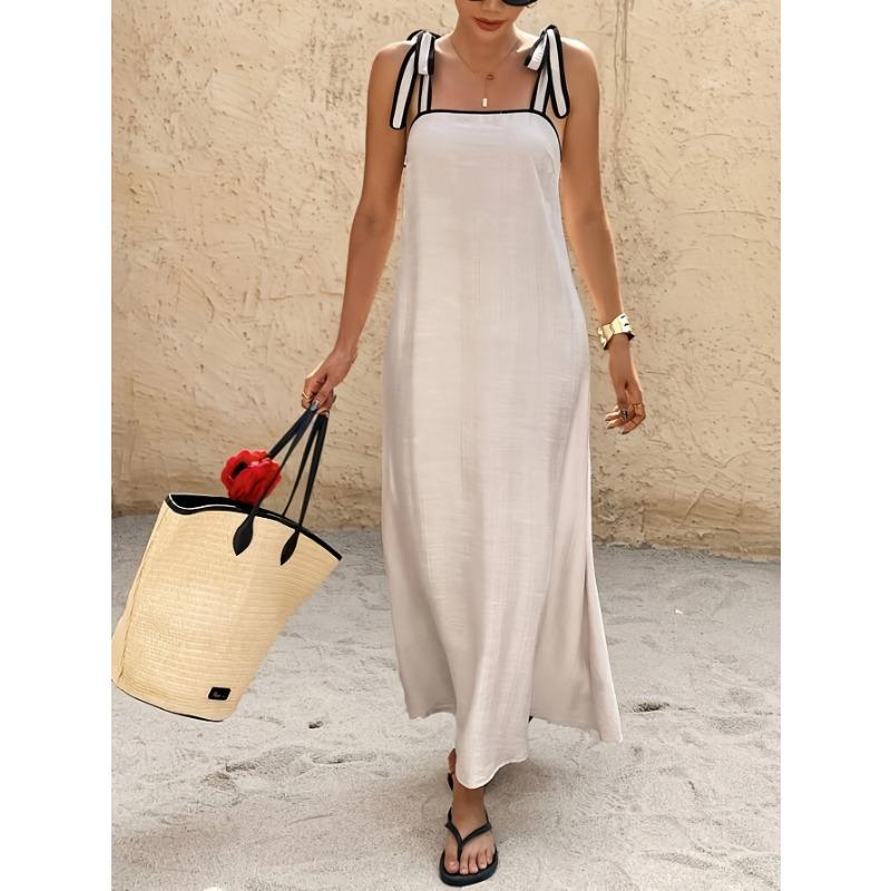 VEZFAA Women's Fashion Summer Spring Sleeveless Suspenders Loose Waistlinet Casual Dresses