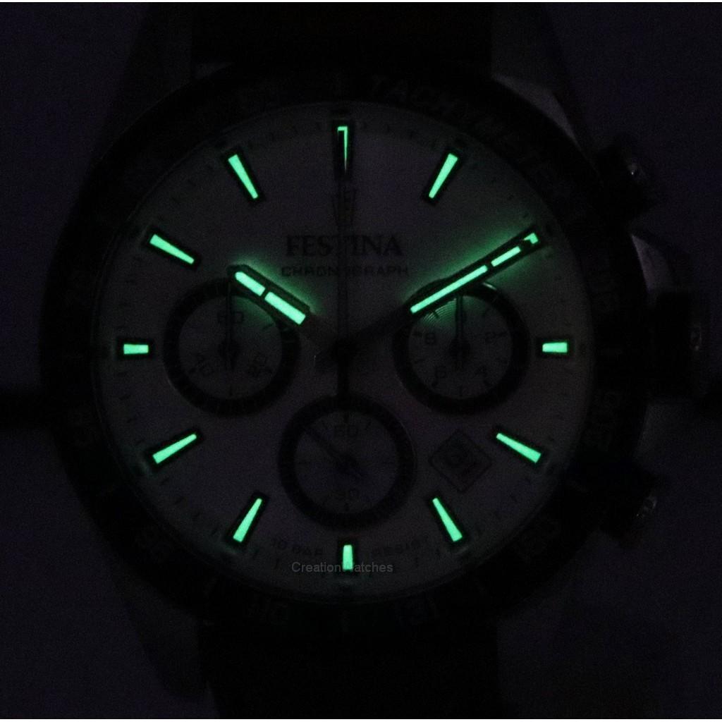 FESTINA Relógio masculino Timeless Chronograph com pulseira de couro e mostrador branco F20561-1 F205611 100M