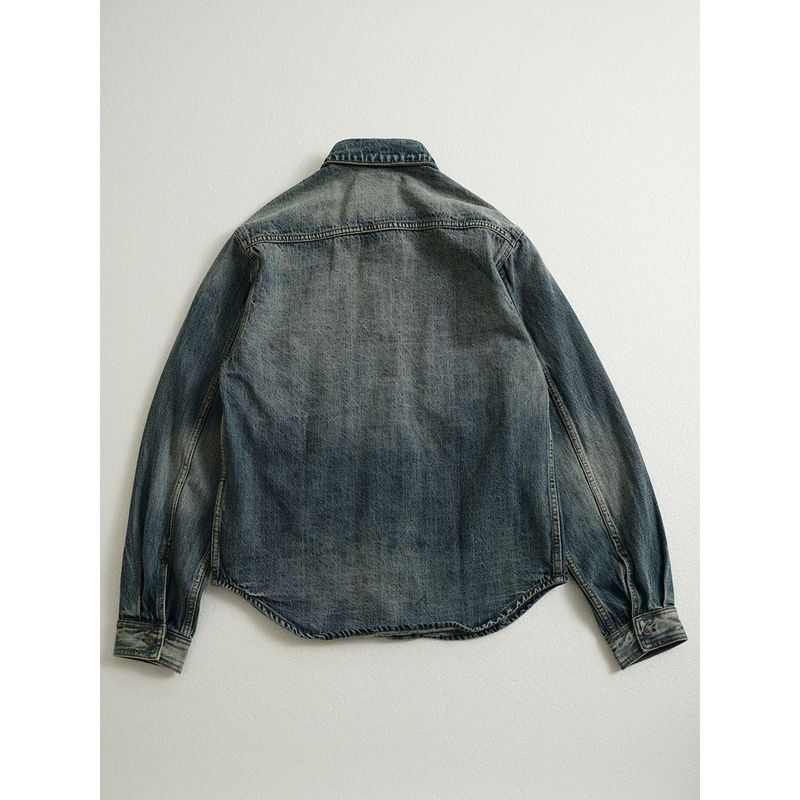 American Retro Heavy Weight Parka Denim Shirt Jacket Bandage Dress Inner Wear Men Long Sleeves Autumn and Winter Foreign Trade Men's Shirt