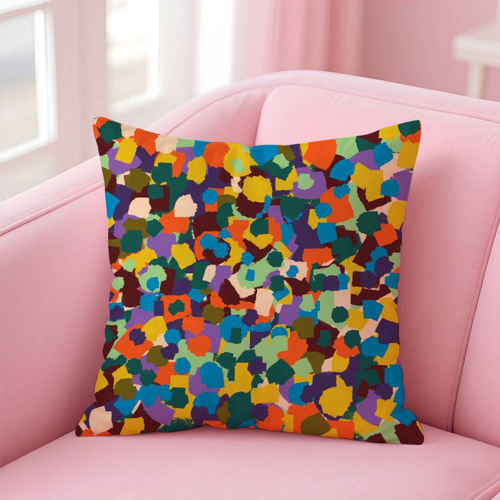 ART Abstract Colorful Pattern Pillow Case Comfort Sofa Bed Silky Elegant Invisible Zipper Custom Decorative Cushion Cover