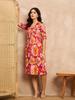 Red Floral Print A-Line Dress