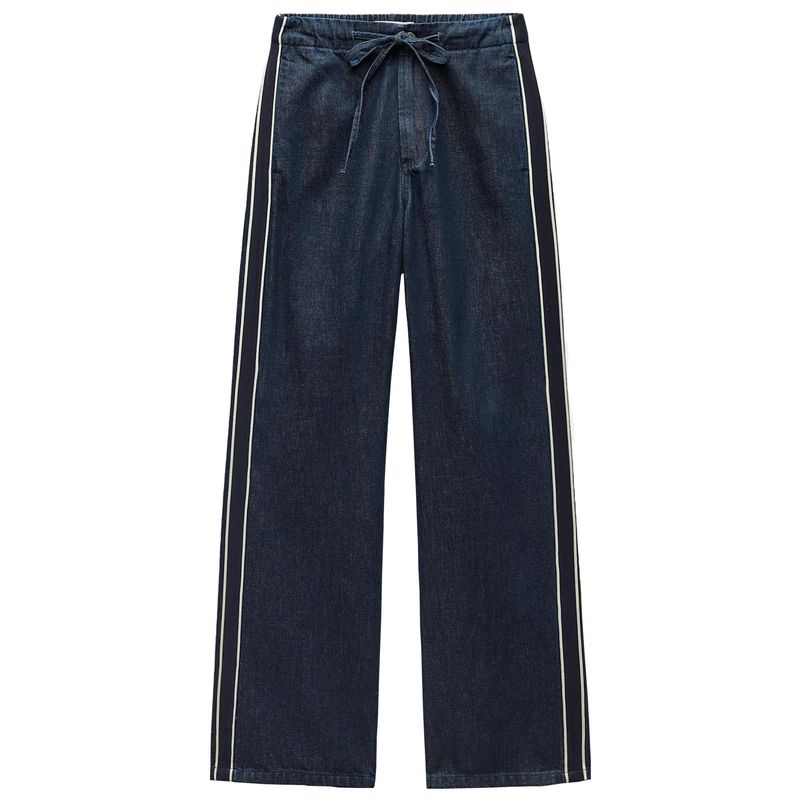 

Zaprha 2025 New Straight Draping Effect Indigo Blue Cotton Loose Side Trim Denim Female 6929011 Deep Indigo L