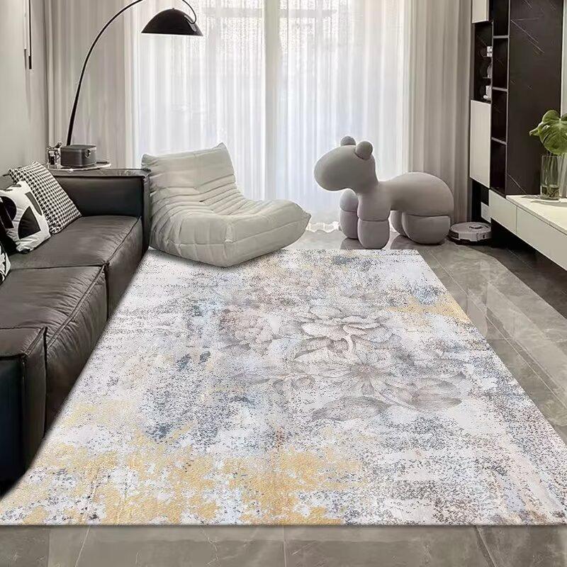 Simple Light Luxury Thickened Crystal Velvet Carpet, Living Room Bedroom Coffee Table Floor Mat, Blue Abstract Ink Carpet