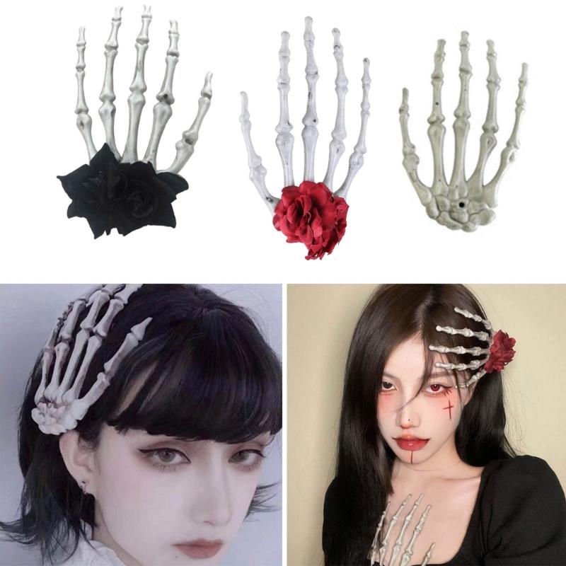 Cool Girls Skeleton Hand Hairpin Trend Barrettes Fashion Hair Ornament Statement Headpiece Women Head Wrap for Ladies