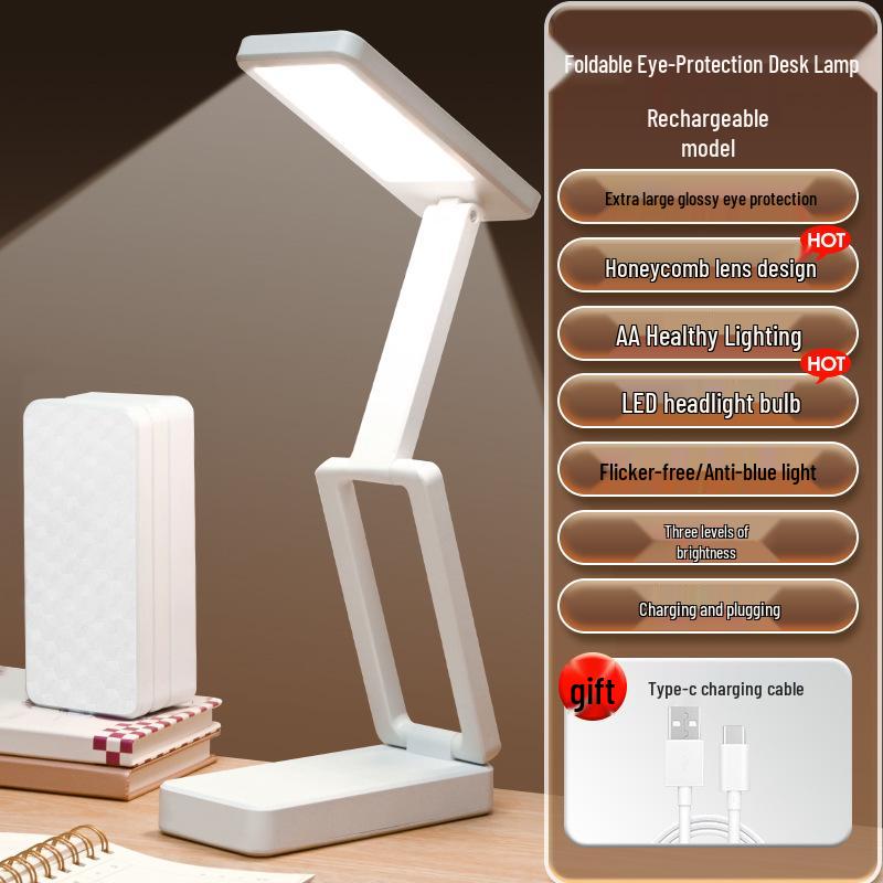 Rechargeable LED Desk Lamp: Dual-Use Eye Protection for Reading & Writing, Multifunctional Night Light for Dorm or Bedroom.