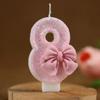 3D Number Birthday Candles - Pink Bow Cake Decorations with Non-Stick Wick, Reusable Birthday Party Decor Cake Decorating Tool