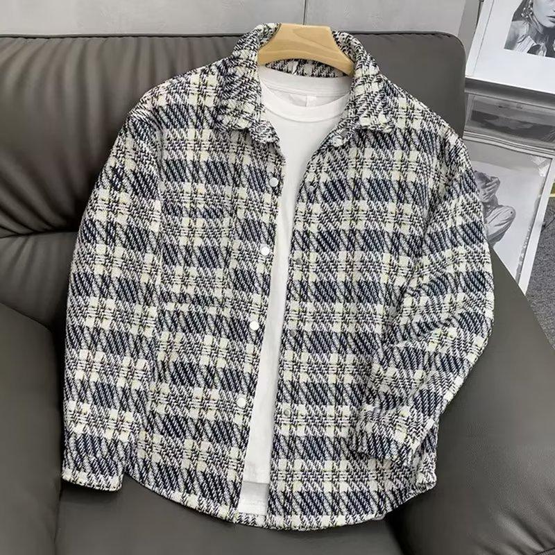 

American plaid shirt men s spring 2025 new trendy brand oversize youth woolen plaid casual jacket M