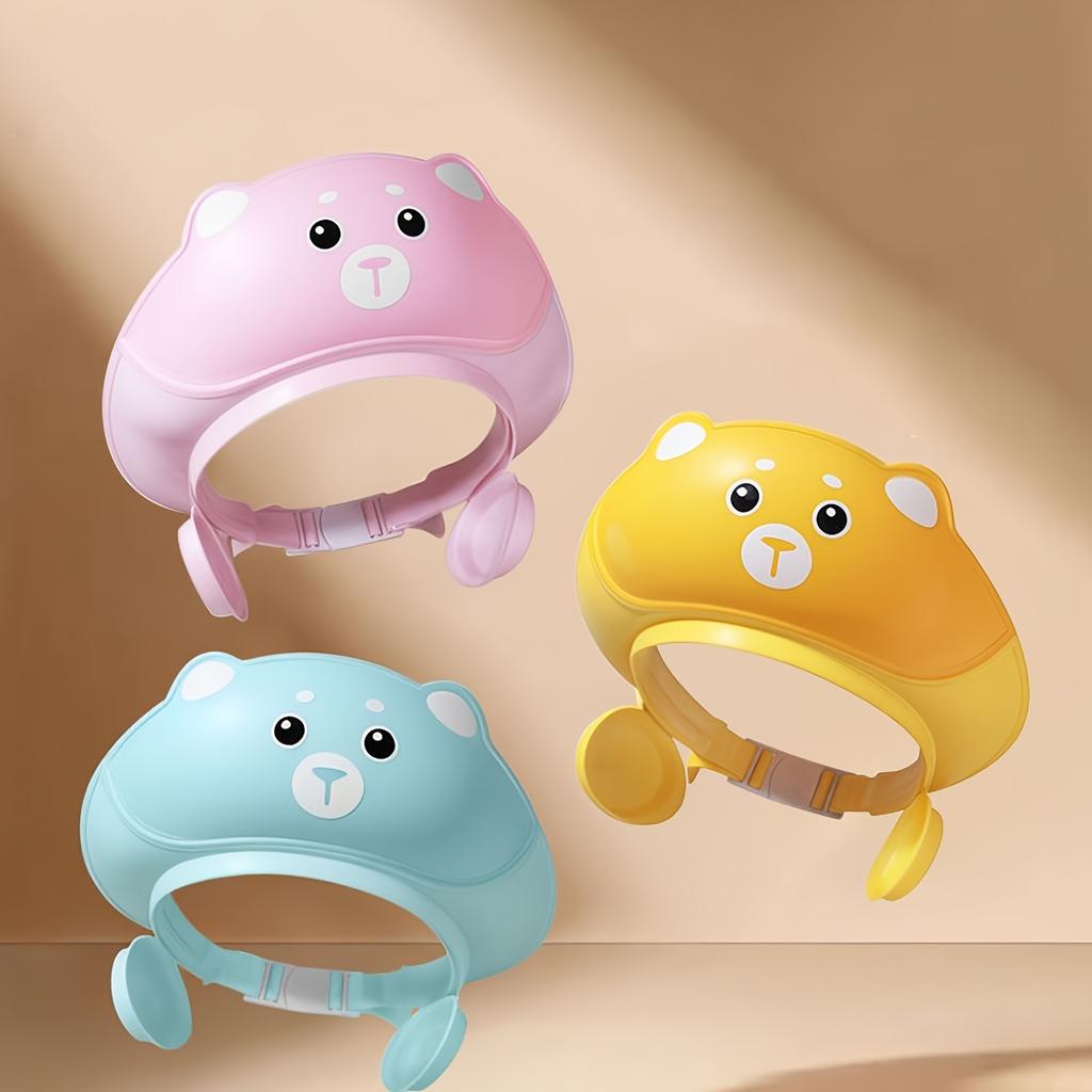1pc Adjustable Soft TPE Bath Hat with Bear Ears - Cute Multicolor Bathing Cap, High Quality, Easy to Clean, Comfortable Ear Protection for Bath
