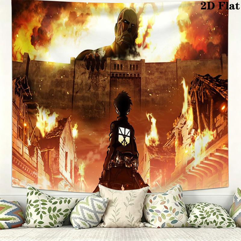 Anime Titan Attack Wall Tapestry Aesthetic Wall Hanging Printed Fabric Blanket Decorative Tapestries for Bedroom Living Room Home Decor
