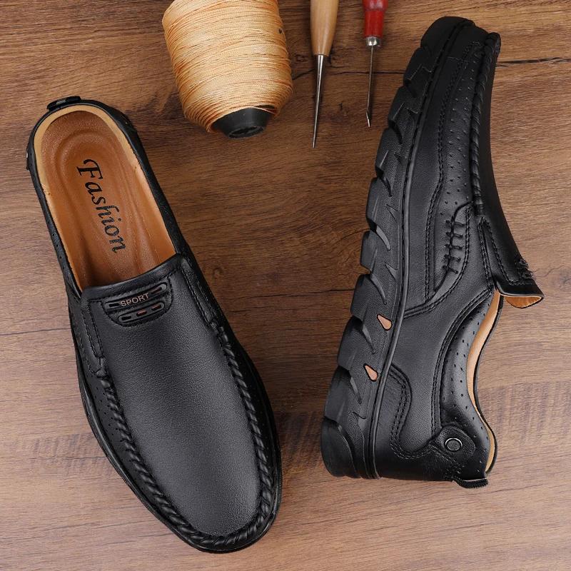 Genuine Leather Handmade Shoes  Casual Shoes For Men Flat Platform Walking Shoe Outdoor Footwear Loafers Breathable Sneakers