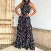 Women's Sleeveless Crew Neck Slimming Print Jumpsuit with Lace-up