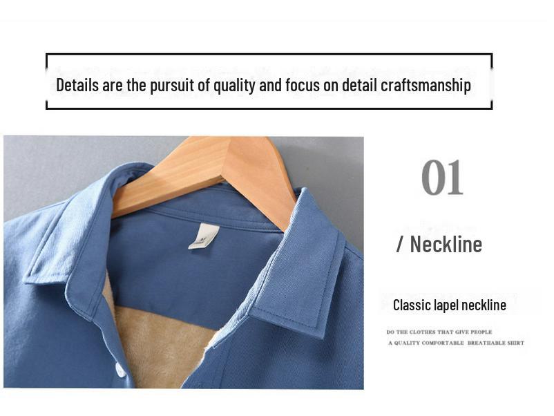 Men's Winter Cotton Velvet-Lined Warm Square Collar Shirt Jacket