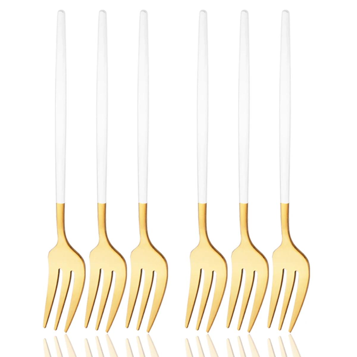 

Набор столовых приборов из нержавеющей стали, 6 шт., маленькая вилка, черно-золотой, столовая посуда, вилка для торта, вилка для фруктов, вилка для десерта, столовые приборы, кухонный аксессуар белого золота