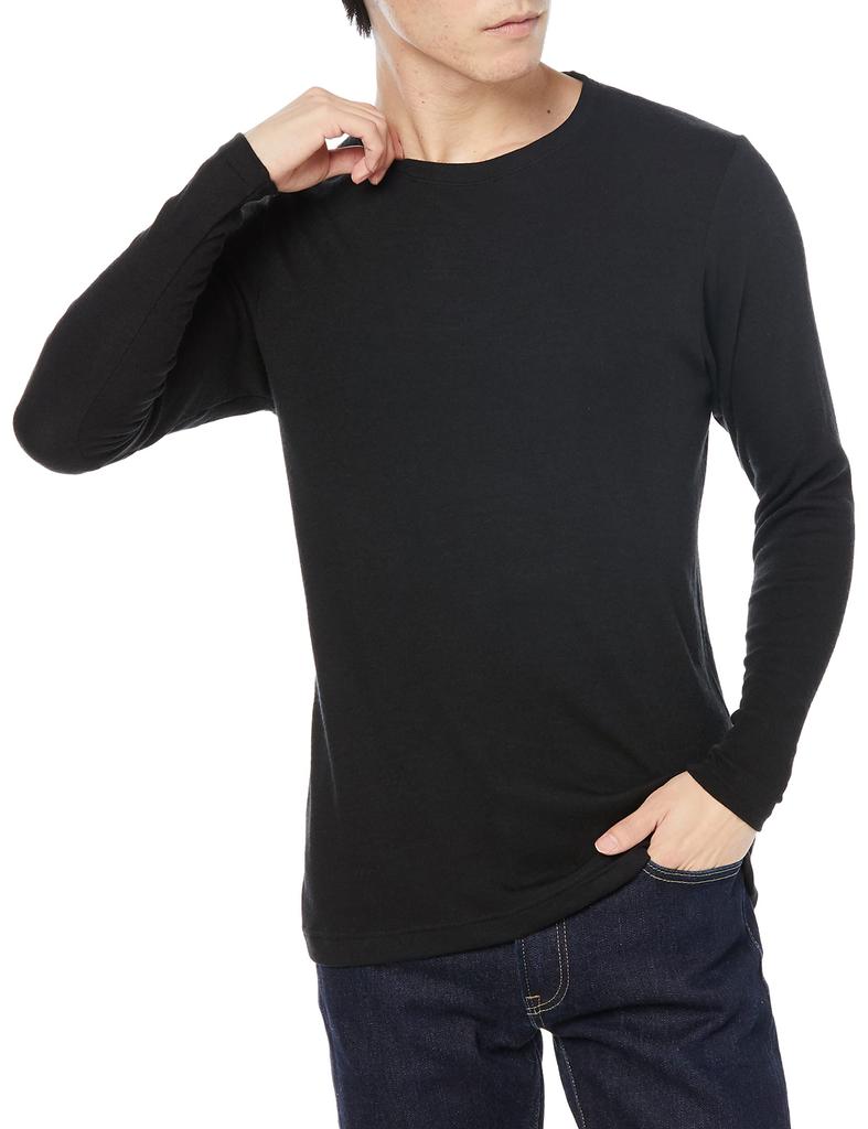 Hanes Long Sleeve Warm Fleece Thick Inner Round Size LL Men's T-Shirt, Innerwear, Material, Shirt, Warm, Brushed, Neck, HM4-Q508A, Black,