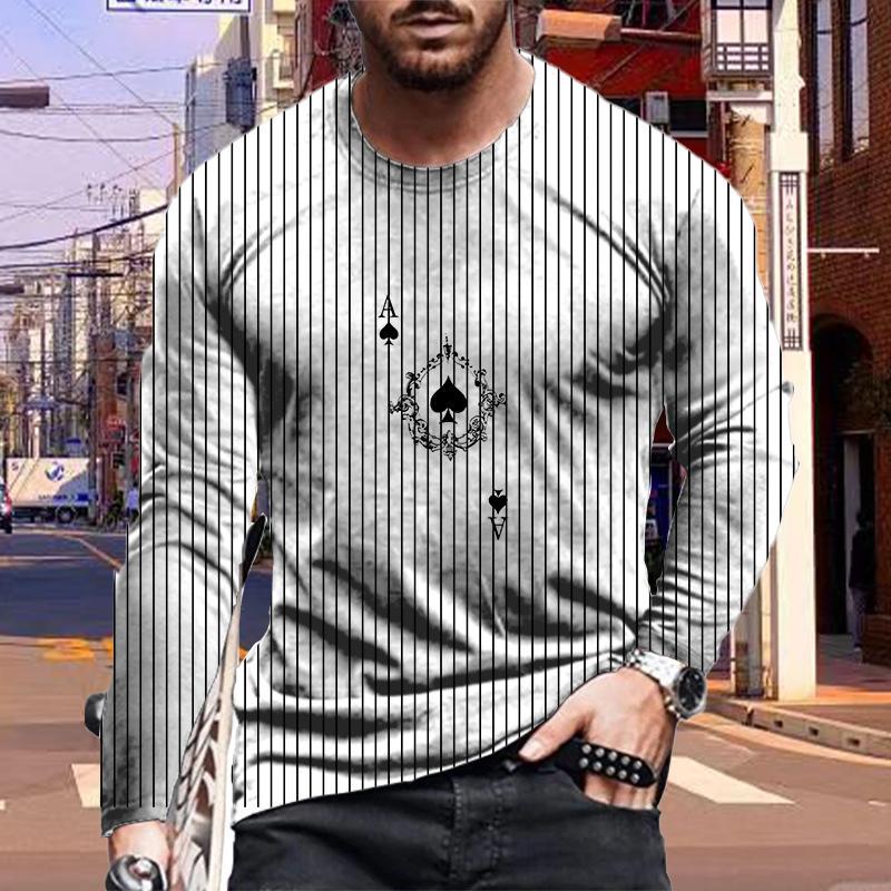 

Новые 3D Spades A Print мужские футболки с длинным рукавом футболки с круглым вырезом повседневный пуловер мужская одежда больших размеров XS белый