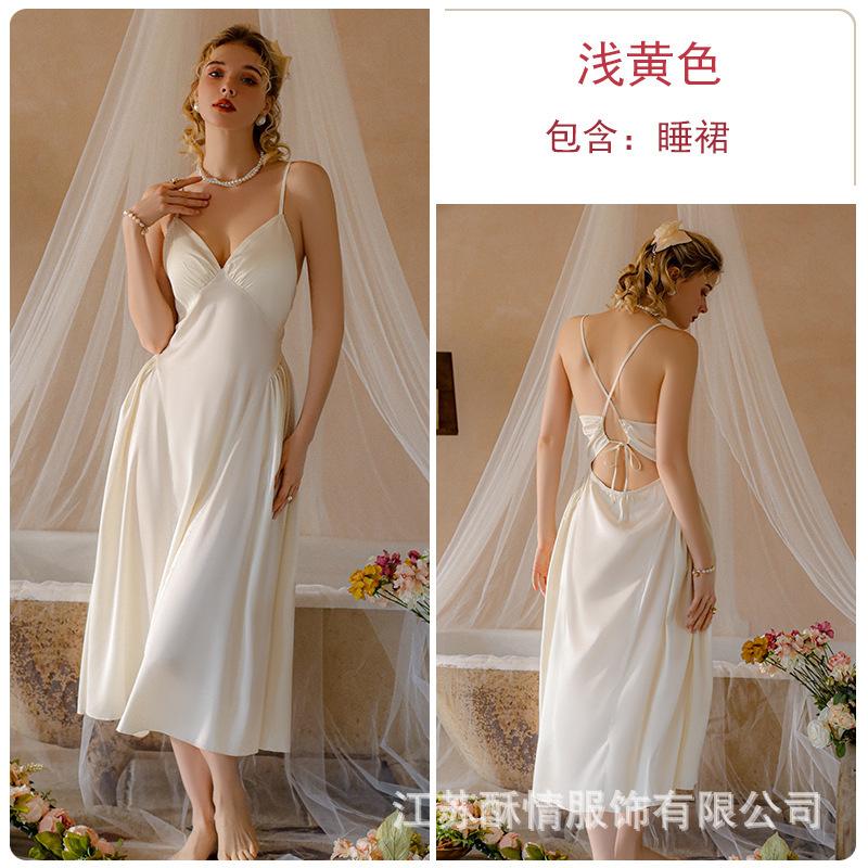 

Sexy fun backless temptation plus chest pad gathering lace-up suspender long dress women s suit one size fits all (40-65kg) белый
