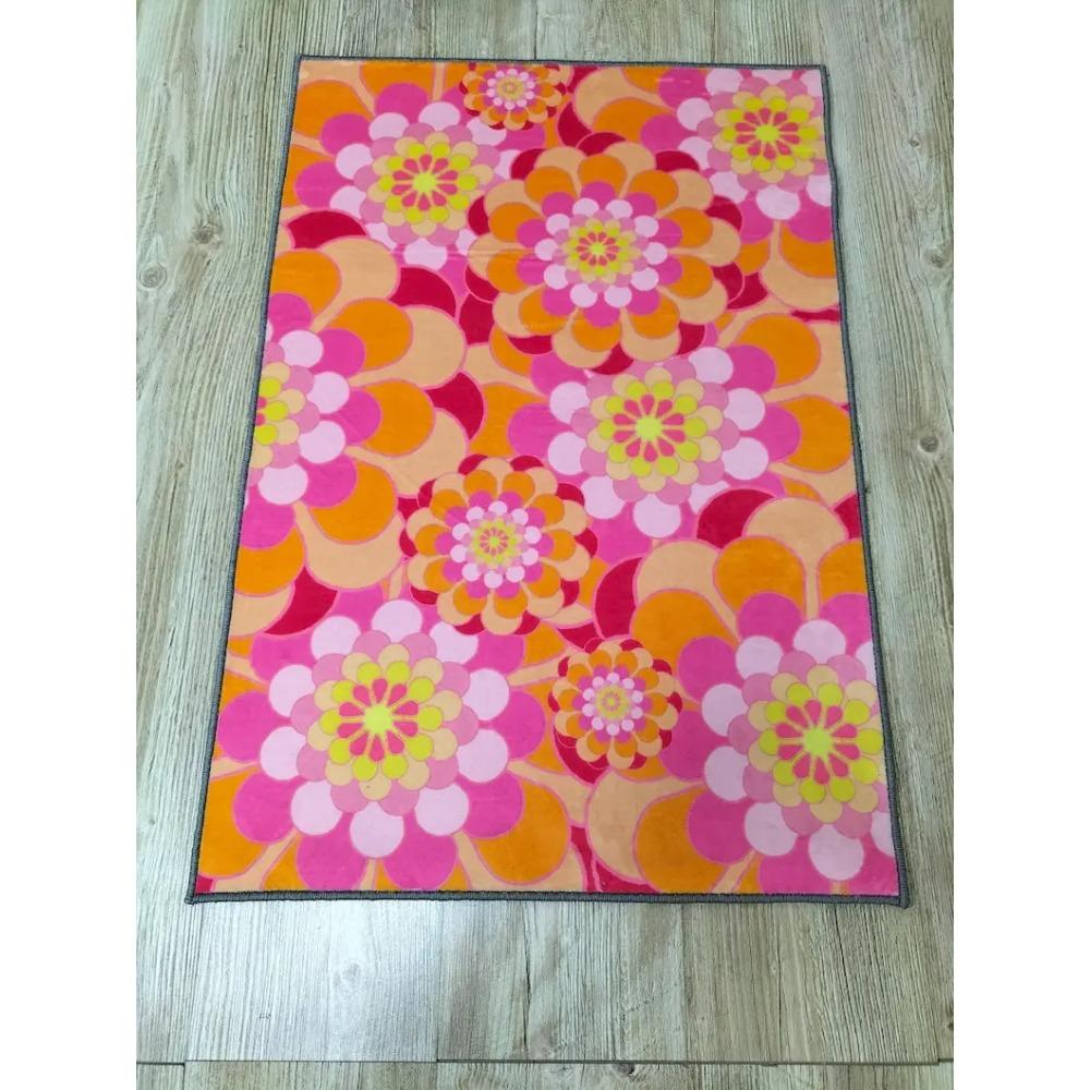 Rosa Orange , Blomma,Retroblomma ,Blommönster ,Populär Blomma,Rosa Orange Dekor,, Populär Retro,Färgglad Matta