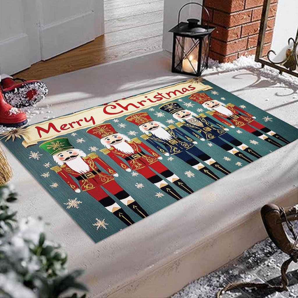 Christmas Nutcracker Welcome Mat Non-Slip Machine Washable Carpet Doormat for Living Room Bedroom Kitchen Indoor/Outdoor Rug